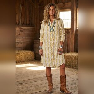 Mustard Geometric Print Tunic Shirt Dress Yellow White Size 42 women's L 10